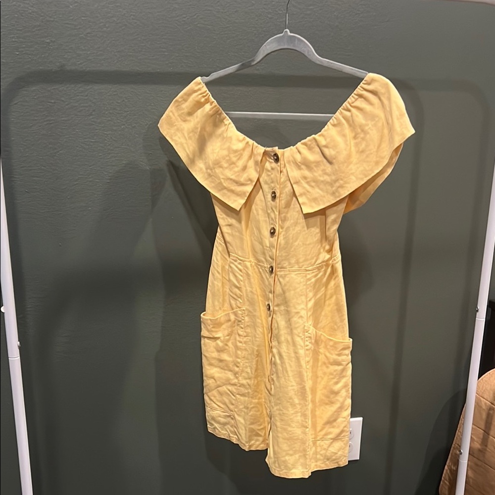 Reformation Mustard Off-Shoulder Dress